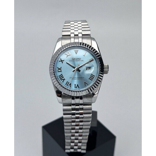 Custom Seiko Mod • Ice Blue Roman Silver DateJust • 31mm